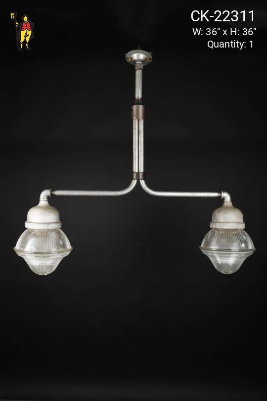 Linear Two Light Halophane Shaded Hanging Fixture