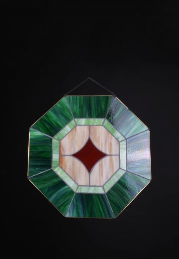 Green, Beige, & Red Hanging Stained Glass