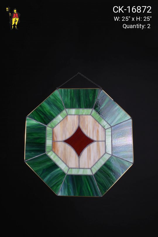 Green, Beige, & Red Hanging Stained Glass