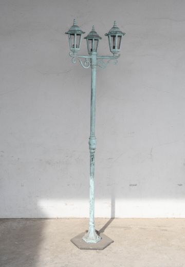 Distressed Green Three Headed Lamp Post