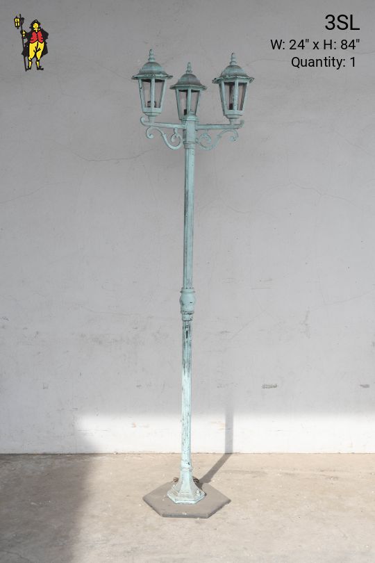 Distressed Green Three Headed Lamp Post
