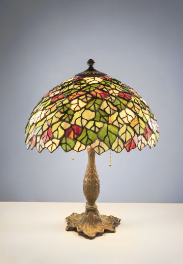 Antique Brass Table Lamp w/Art Glass Shade