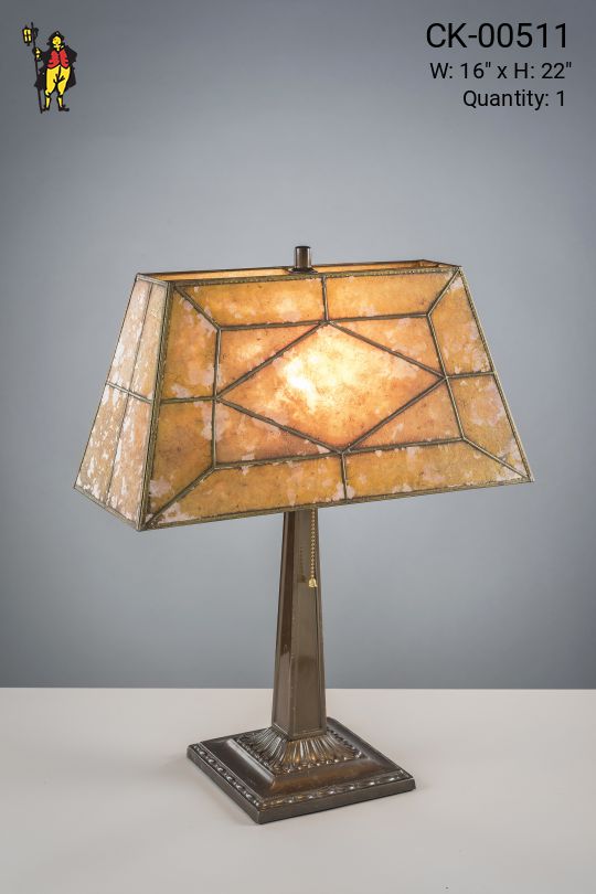 Bronze Table Lamp w/Amber Mica Lampshade