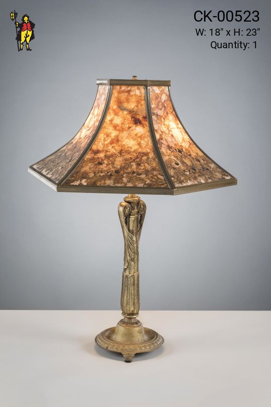 Brass Table Lamp w/Etched Mica Lampshade