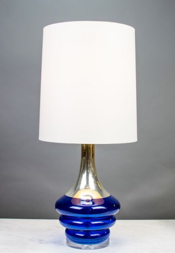 Blue Glass & Polished Silver Table Lamp