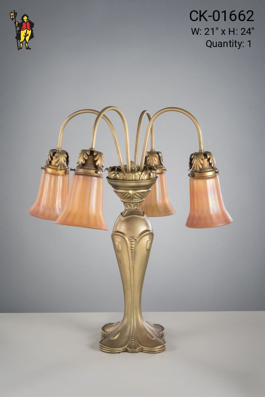 Four Light Table Lamp w/Ormalu Glass Shades