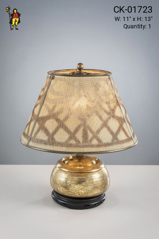 Etched Brass Table Lamp w/Golden Shade