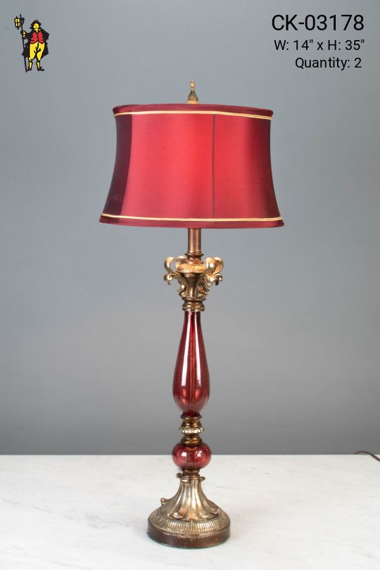 Red Glass & Brass Table Lamp