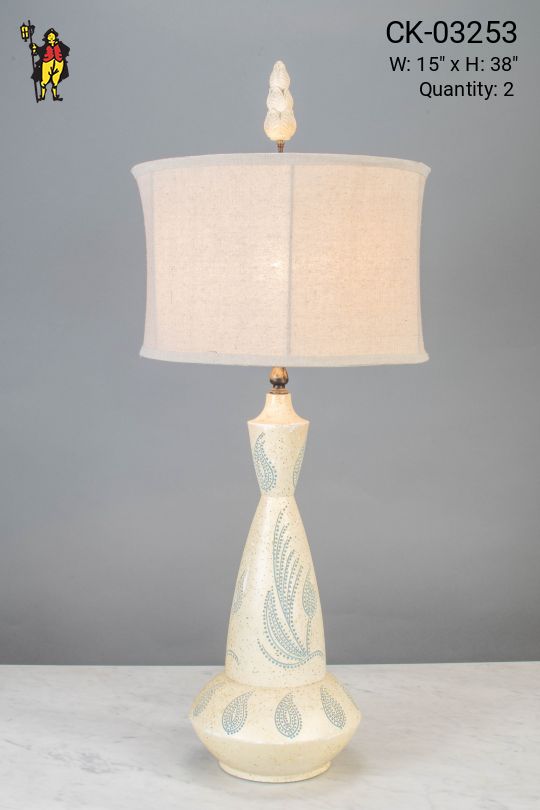 White & Blue Painted Ceramic Table Lamp