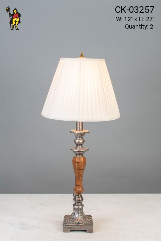 Wood & Nickel Single Candle Table Lamp