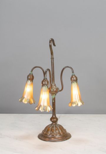 Antique Bronze Tiffany Style "Lily" Table Lamp w/Favrille Glass