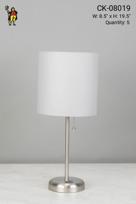 Silver Stick Lamp w/Gray Shade