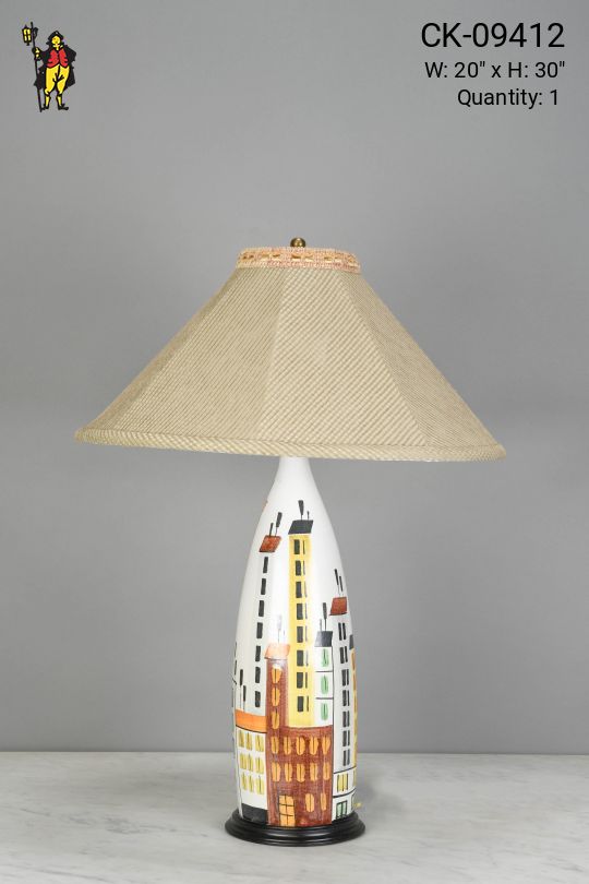 Painted Skyline Ceramic Table Lamp
