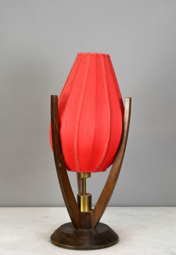 Oversize Red Fabric & Wood Table Lamp