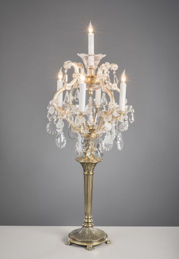 34" Five Light Cystal & Brass Table Candelabra