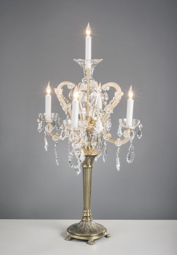 32" Five Light Cystal & Brass Table Candelabra