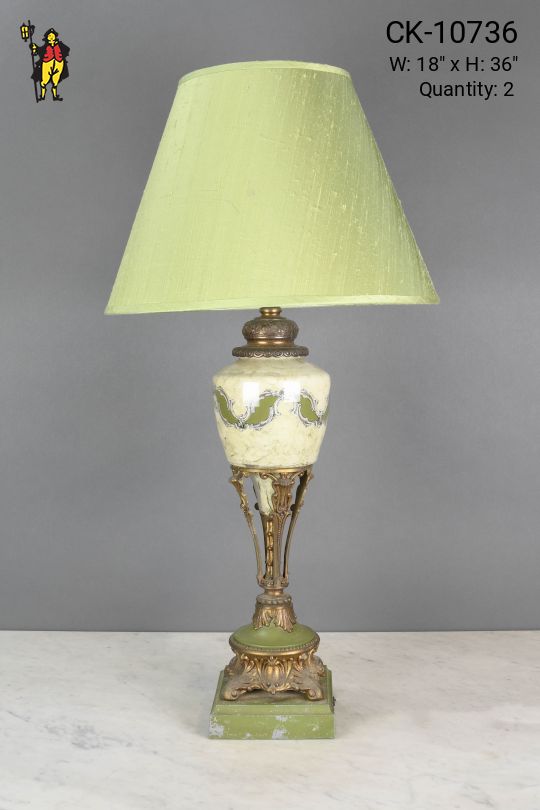 Brass & Ceramic Tall Table Lamp w/Green Base