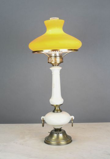 Faux-Oil White & Brass Ceramic Table Lamp