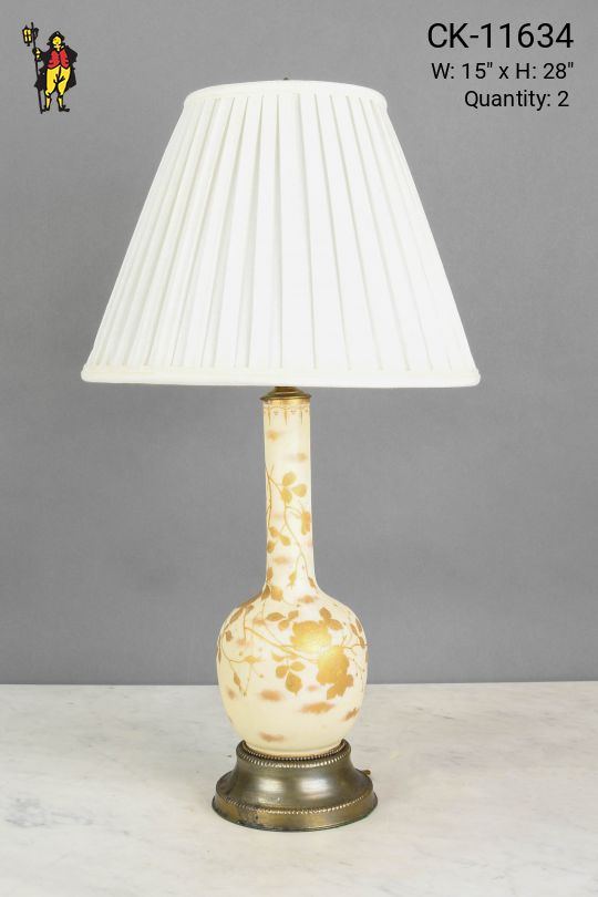 Cream & Gold Painted Floral Ceramic Table Lamp