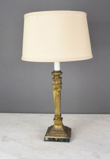 Single Candle Brass & Marble Table Lamp
