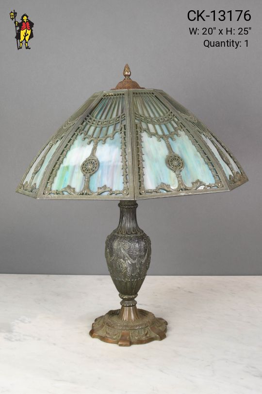 Blue Slag Glass Shaded Table Lamp