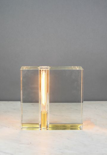 Heavy Glass & Brass Square Table Lamp