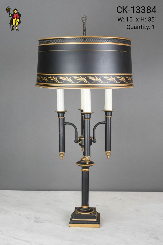 Four Candle Black & Painted Gold Table Lamp