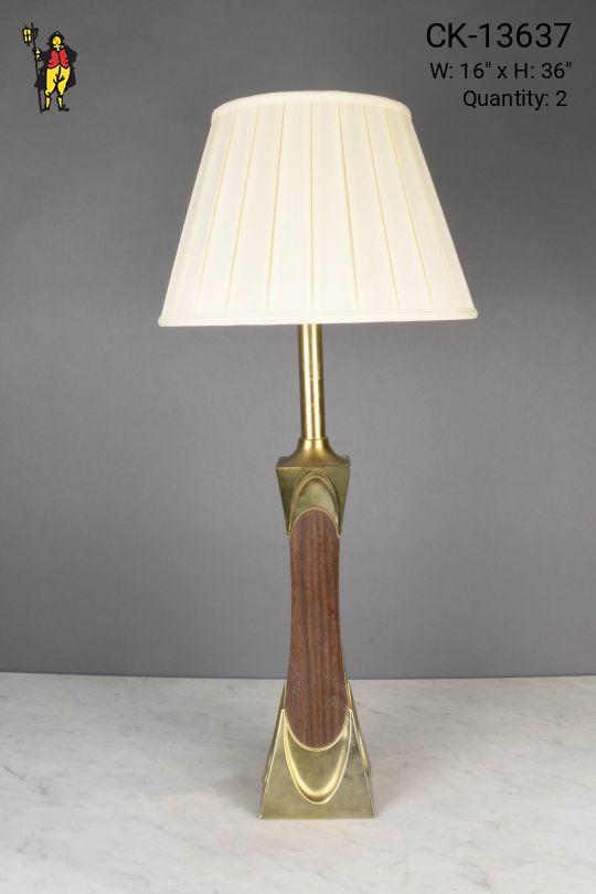 Wood & Brass Tall Table Lamp
