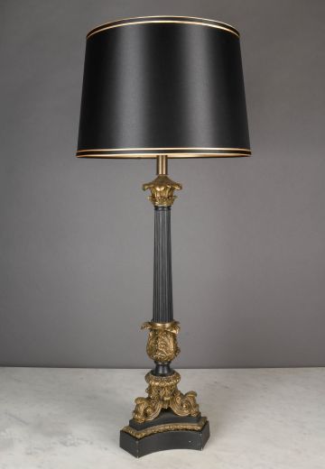 Black & Brass Footed Column Table Lamp