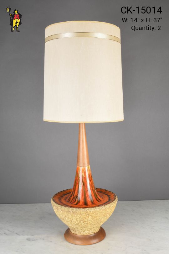 Orange & Beige Ceramic Mid Century Table Lamp