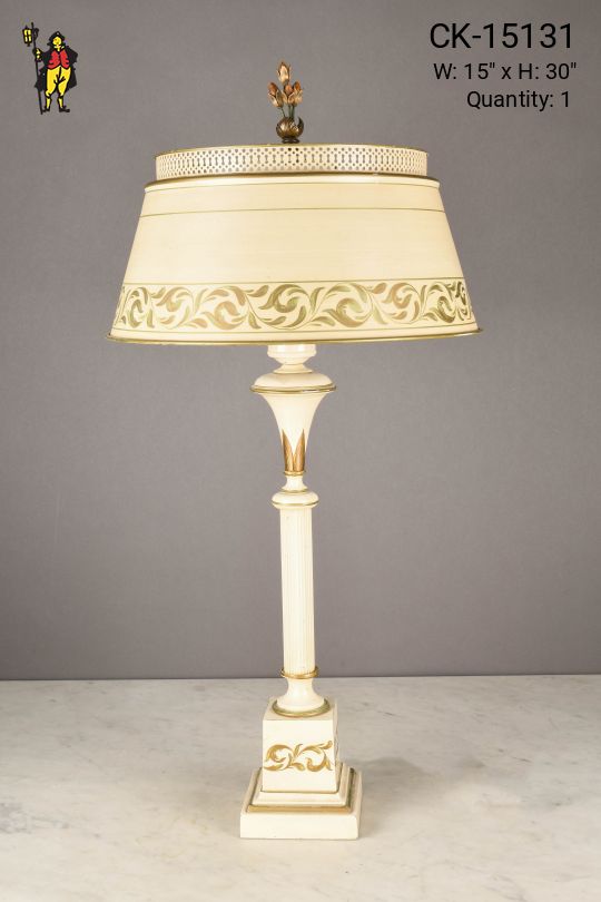 White & Gold Painted Floral Table Lamp
