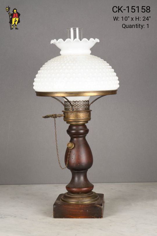 Wooden Faux-Oil Table Lamp w/Glass Student Shade