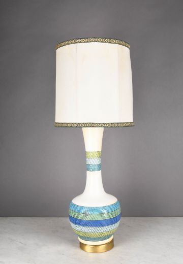 White w/Mulitcolor Geometric Pattern Table Lamp