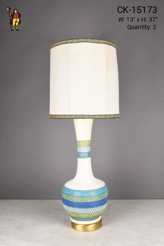 White w/Mulitcolor Geometric Pattern Table Lamp