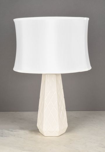 White Ceramic Table Lamp w/Geometric Pattern