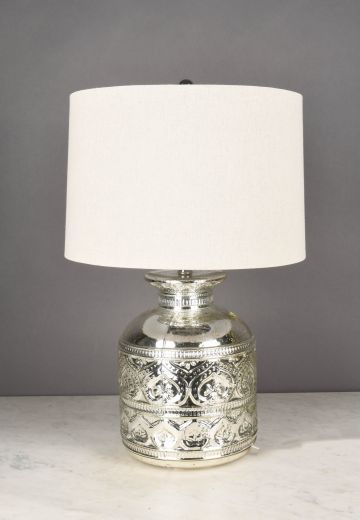 Oversized Chrome & Geometric Patterned Table Lamp