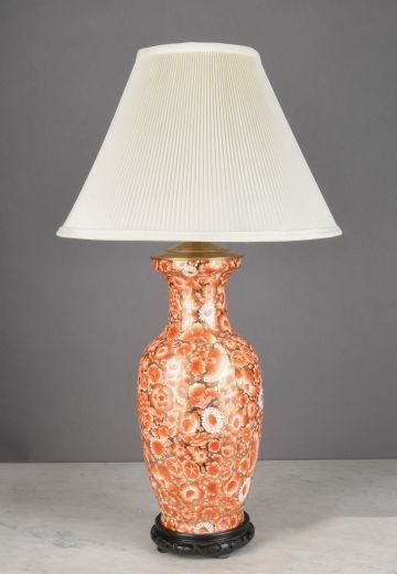 Orange Floral Painted Ceramic Table Lamp