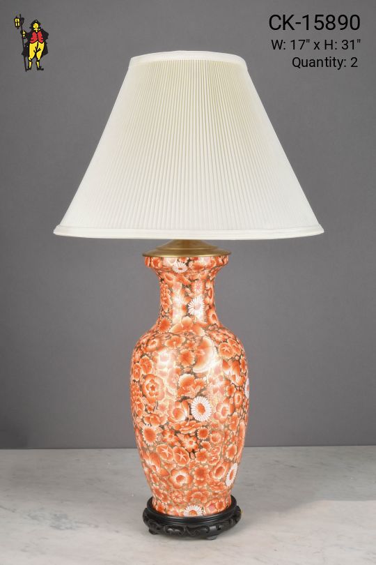 Orange Floral Painted Ceramic Table Lamp