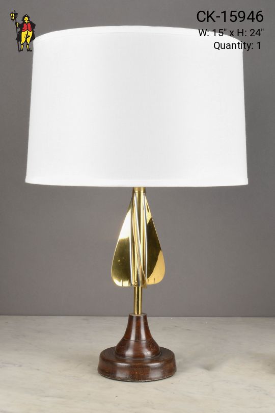 Polished Brass w/Wooden Base Abstract Table Lamp