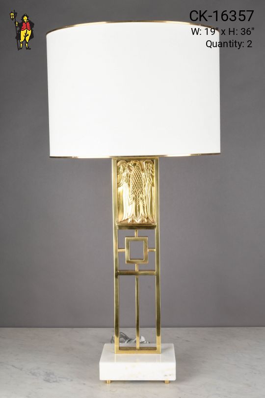 Polished Brass & Marble Eagle Table Lamp