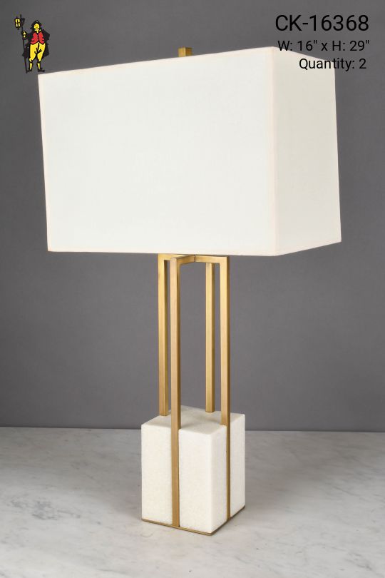 Brass Geometric Table Lamp w/Marble Base