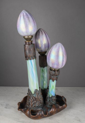 Unique Bronze Base & Art Glass Abstract Table Lamp