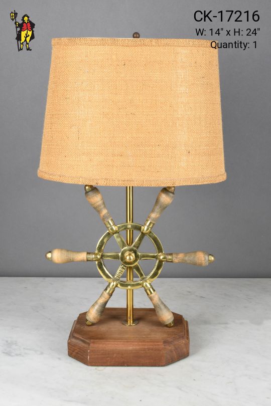 Wood & Brass Ship's Wheel Table Lamp