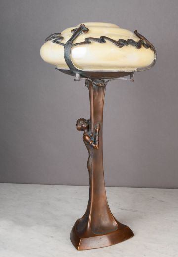 Glass Shaded Bronze Figure Table Lamp