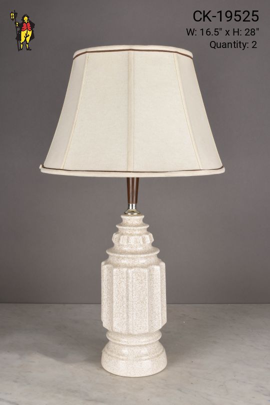 Speckle Painted Off White Ceramic Table Lamp w/Wooden Accent