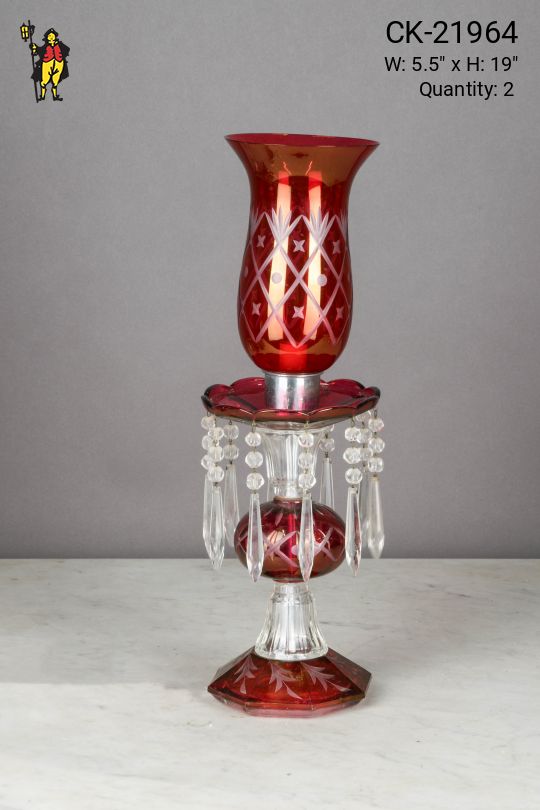 Red Glass & Crystal Faux Oil Table Lamp