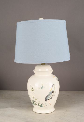 White Ceramic Painted Bird Table Lamp