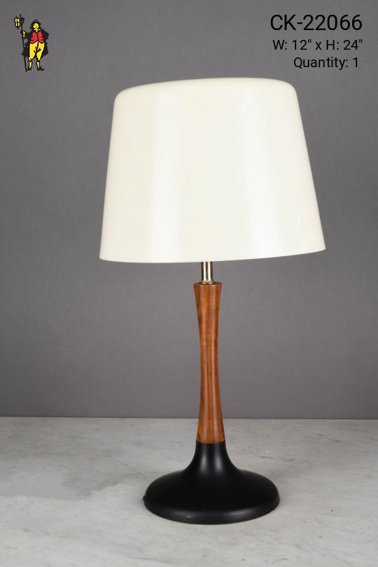 Wooden & Black Mid Century Table Lamp w/Plastic Shade
