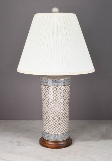 Ceramic Painted Table Lamp w/Wooden Base