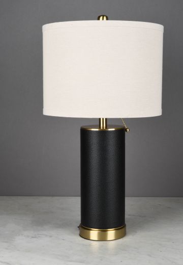 Faux-Leather Wrapped Black & Brass Table Lamp